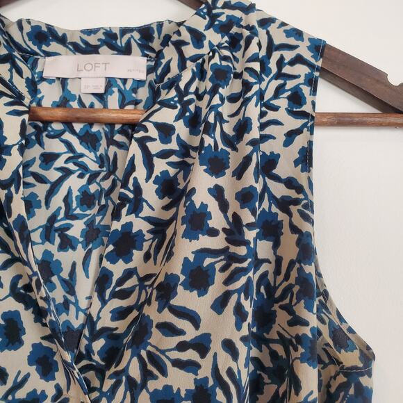 Loft Floral Shift Dress Teal Gray SP - Picture 8 of 12
